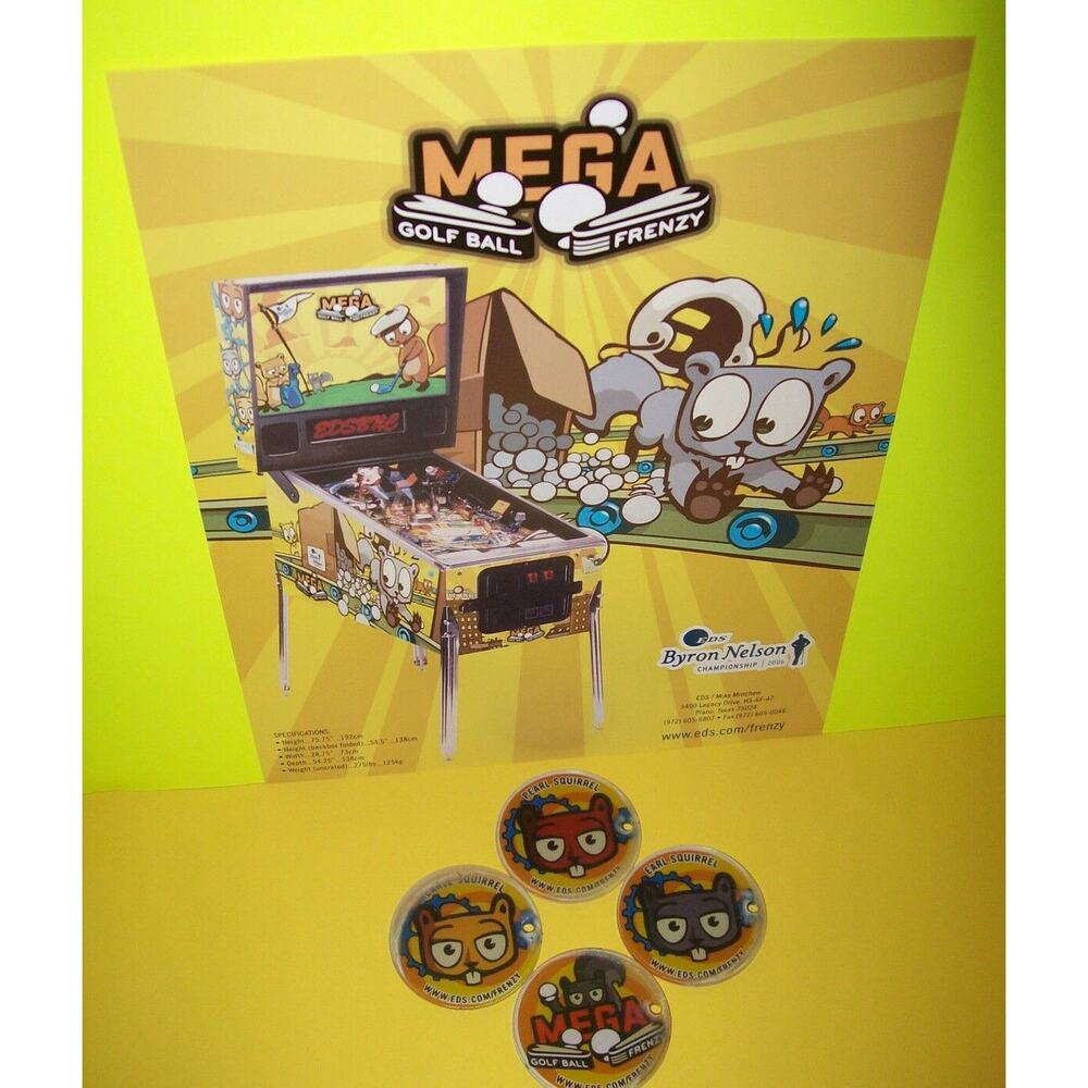 Mega Golf Ball Frenzy Pinball Machine Promo Sales Flyer and Plastic Key Chains